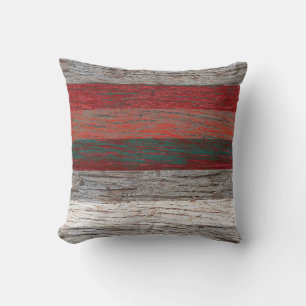 Boomschors hout gestreept grijs rood kussen