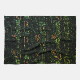 Boomschors onder groen gehammerd glas theedoek