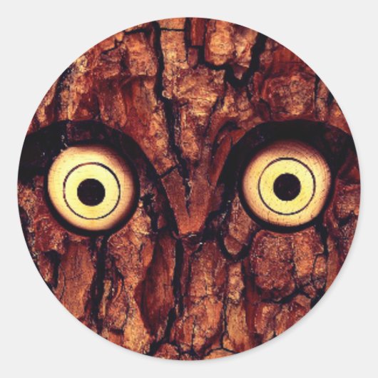 Boomschors uil rustiek bruin schattig ronde sticker (Voorkant)