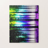 Boomsilhouet weelderig bos paarse bloemen legpuzzel (Verticaal)