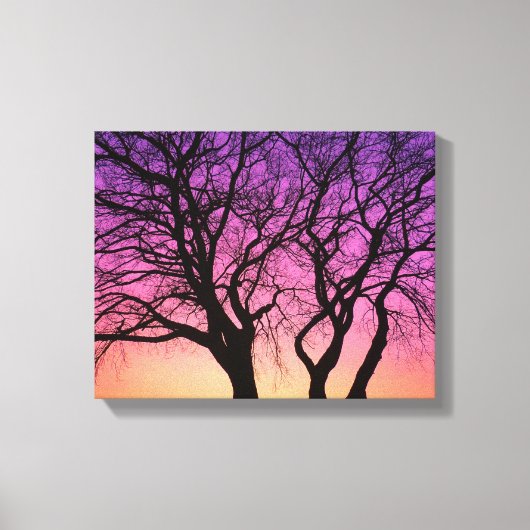 Boomsilhouetten in de zonsondergang - Canvas Print (Voorkant)