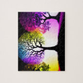 Boomsilhouetten met regenboogflare legpuzzel (Verticaal)