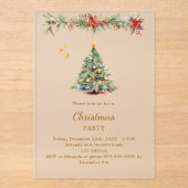 Boomslinger rode bloemen Christmas Party bevroren Acryl Uitnodigingen (Voorkant)