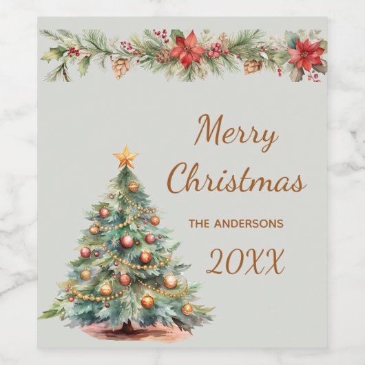 Boomslinger rode bloemen crème kerstfeest wijn etiket (Enkel label)