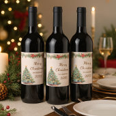 Boomslinger rode bloemen crème kerstfeest wijn etiket