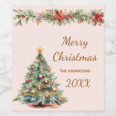 Boomslinger rode bloemen crème kerstfeest wijn etiket (Enkel label)