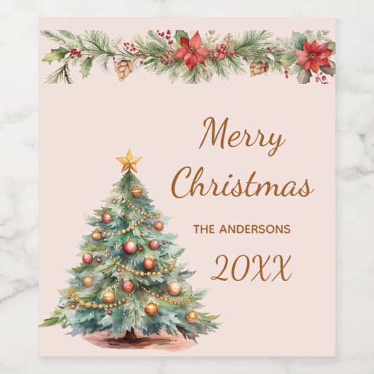 Boomslinger rode bloemen crème kerstfeest wijn etiket (Enkel label)