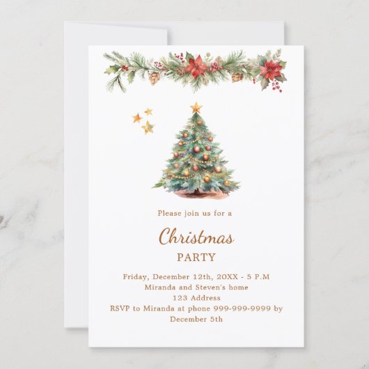 Boomslinger rode bloemen kerstfeest kaart (Voorkant)