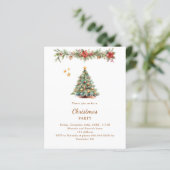 Boomslinger rode bloemen kerstfeest uitnodiging (Staand voorkant)