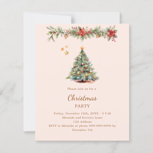 Boomslinger rode crème kerstfeest uitnodiging (Voorkant)