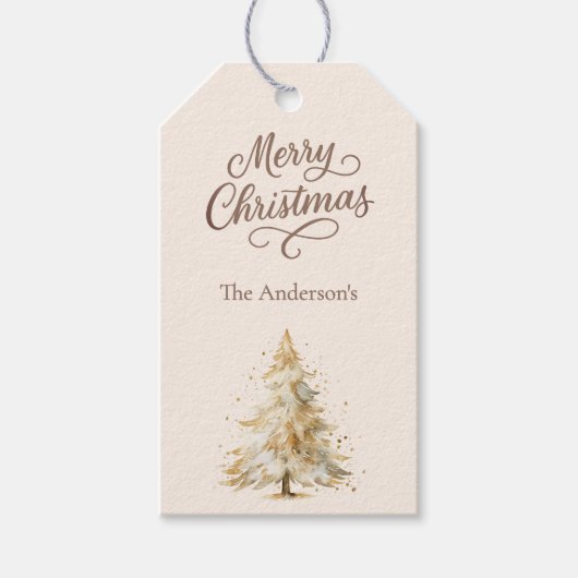 Boomsneeuw mocha kerst cadeaulabel (Voorkant)