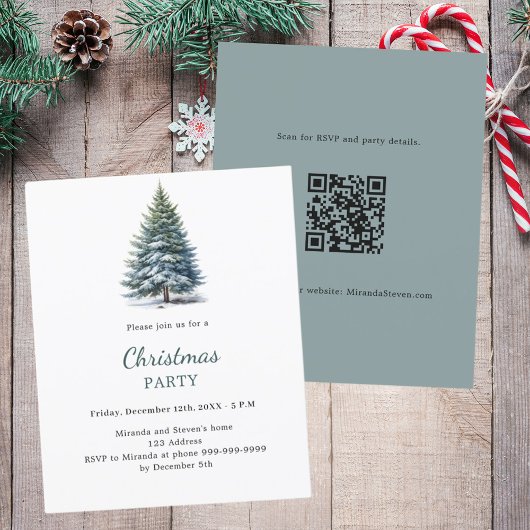 Boomsneeuw QR code Kerstfeest uitnodiging
