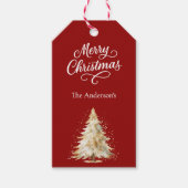 Boomsneeuw rode witte kerst cadeaulabel (Voorkant)