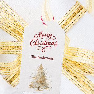 Boomsneeuw rode witte kerst cadeaulabel