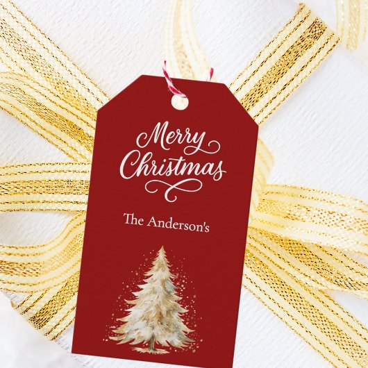Boomsneeuw rode witte kerst cadeaulabel