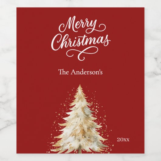 Boomsneeuw rode witte kerst wijn etiket (Enkel label)