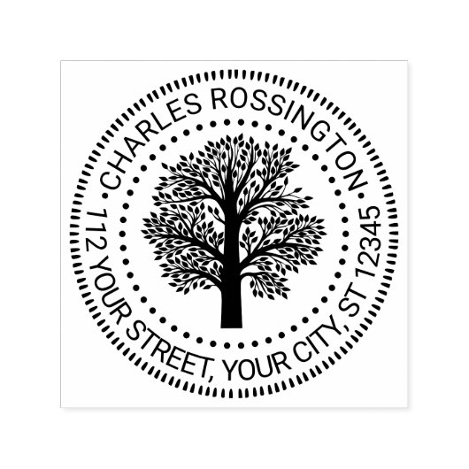 Boomstam Bladerige Familie Boom Ronde Naam Retoura Zelfinktende Stempel (Design)