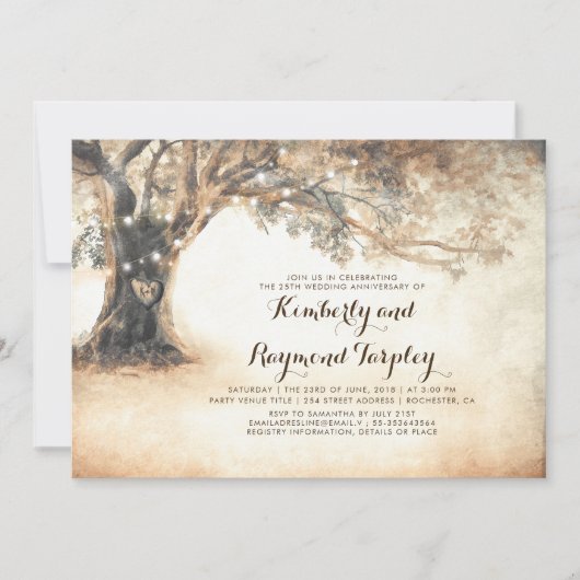 Boomstam Eiken Boom Verlichte Slinger Trouwverjaar Kaart (Voorkant)