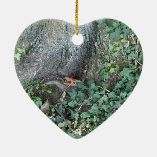 Boomstam en vijver in het bos keramisch ornament (Achterkant)