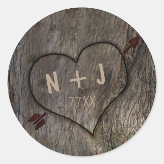 Boomstam + gesneden hart bruiloft rustieke Sticker (Voorkant)