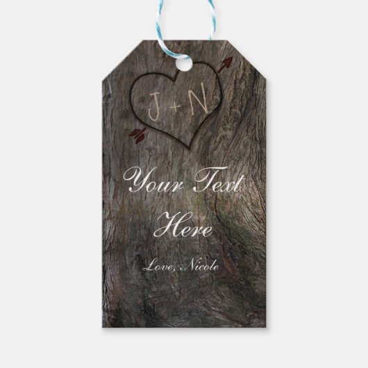 Boomstam + gesneden hart rustieke cadeau Label Cadeaulabel (Voorkant)