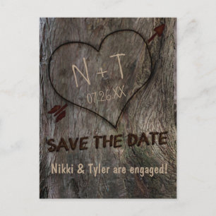 Boomstam + Gesneden Hart Save The Date Ansichtkaar Aankondigingskaart