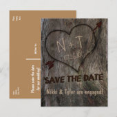 Boomstam + Gesneden Hart Save The Date-ansichtkaar Aankondigingskaart (Voorkant / Achterkant)