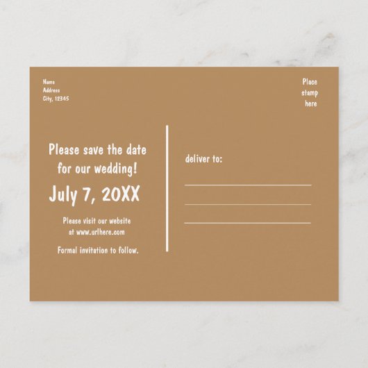 Boomstam + Gesneden Hart Save The Date Postkaart Aankondigingskaart (Achterkant)