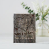 Boomstam + Gesneden Hart Save The Date Postkaart Aankondigingskaart (Staand voorkant)