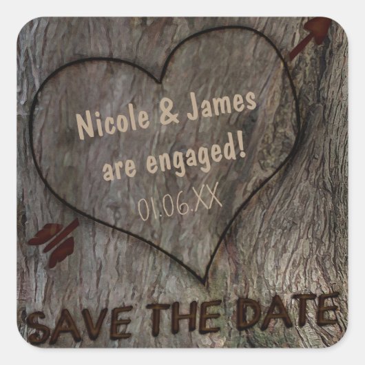 Boomstam + Gesneden Hart Save The Date Stickers (Voorkant)