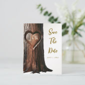 Boomstronk met uitgesneden hart Rustic Save the Da Aankondigingskaart (Staand voorkant)