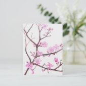 Boomtak bloeit met roze bloemen in de lente briefkaart (Staand voorkant)