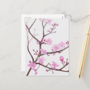 Boomtak bloeit met roze bloemen in de lente feestdagenkaart