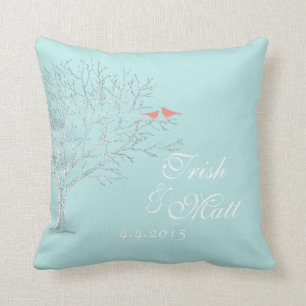 Boomtakken Aqua Coral Birds Wedding Pillow Kussen