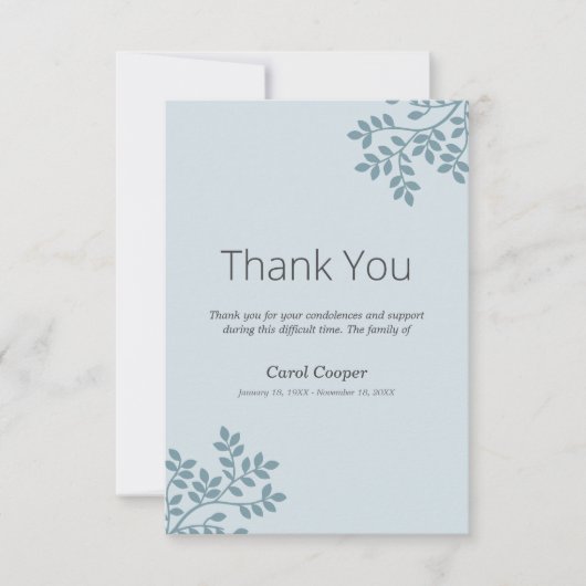 Boomtakken - Blauwgroene begrafenis bedankkaart (Voorkant)
