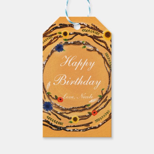 Boomtakken Bloem Geel Aangepaste Cadeaubijsluiter Cadeaulabel (Voorkant)