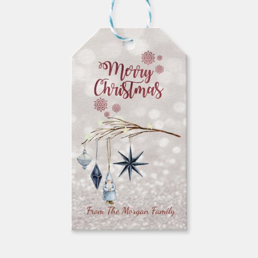 Boomtakversieringen Glitterige Bokeh Cadeaulabel (Voorkant)