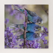 Boomtop Chatter: Blauwe Budgies in Jacaranda Tree, Legpuzzel (Horizontaal)
