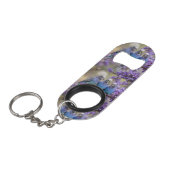 Boomtop Chatter: Blauwe Budgies in Jacaranda Tree, Mini Flessenopener (Voorkant Gekanteld)