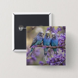 Boomtop Gezwets: Blauwe Parkietjes In Jacaranda Bo Vierkante Button 5,1 Cm