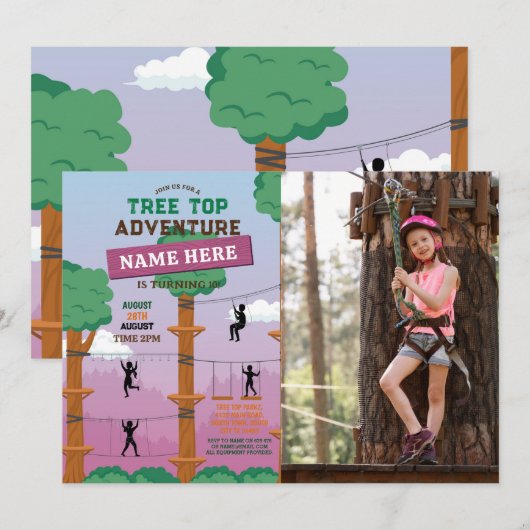 Boomtop Verjaardag Adventure Park Roze Meisje Foto Kaart (Voorkant / Achterkant)
