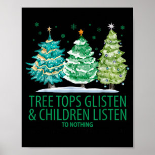 Boomtoppen glinsteren en kinderen luisteren naar n poster