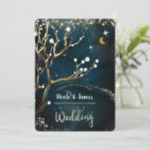 Boomverlichting voor rustieke avond bruiloft afnee kaart (Staand voorkant)