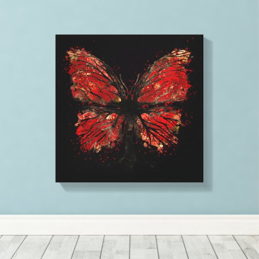 Boomvlies - Goud en rood Canvas Afdruk (Insitu (Houten vloer))