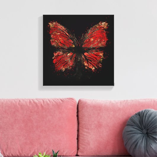 Boomvlies - Goud en rood Canvas Afdruk (Insitu (Woonkamer))