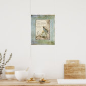 Boomvogels - Blauwe vogel met kroonflora Poster (Keuken)