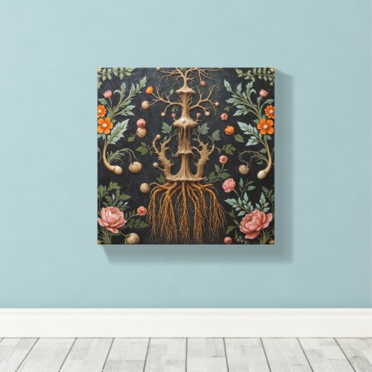 Boomwortels in botanische stijl canvas afdruk (Insitu (Houten vloer))