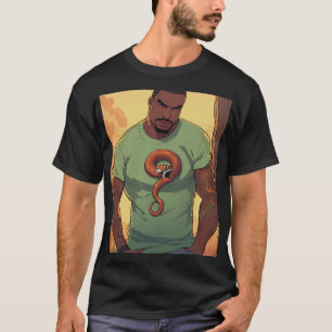 Boondocks-Style Man met Snake: Cartoon Illustrati T-shirt