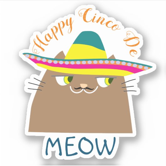 Booo De Kat Gelukkig Cinco de Mayo, Schattige Mexi Sticker (Voorkant)