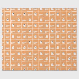Booo Geesten Oranje Geruit Halloween Patroon Cadeaupapier